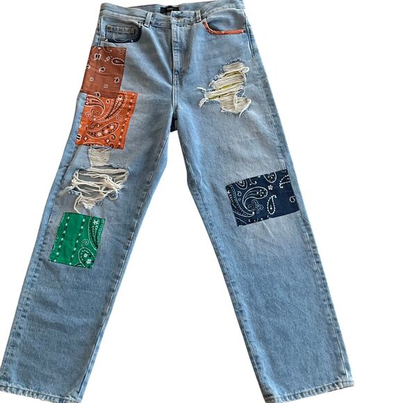 ALANUI: Men's Baggy Cut Patchwork Jeans - 30 - Picture 1 of 8